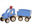 Holztraktor blau mit Anhänger